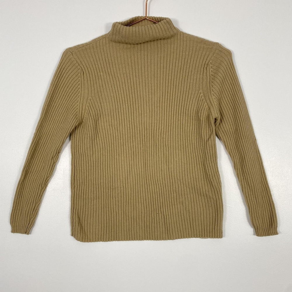Lord & Taylor Sweater Womens Medium Beige Merino Wool Mock Neck Ribbed Italy